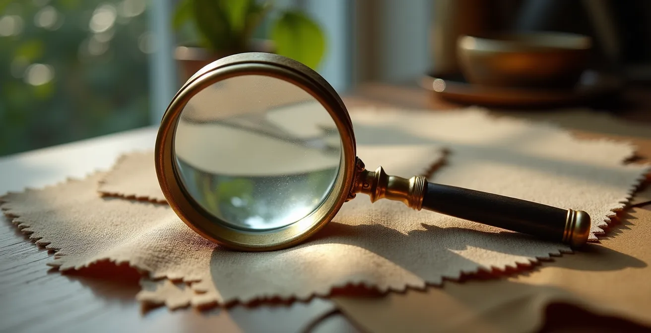 Loupe posée sur des documents symbolisant l'analyse critique d'informations produit