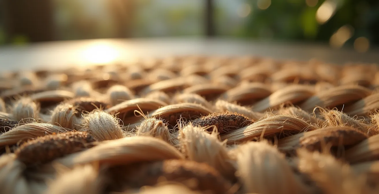 Vue macro de matériaux recyclés utilisés dans la fabrication de baskets éco-responsables